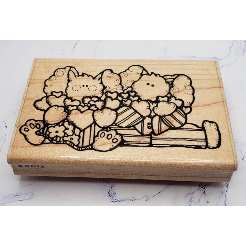 Cute Bunny's Armed with Love DOTS Wood Mounted Rubber Stamp U107